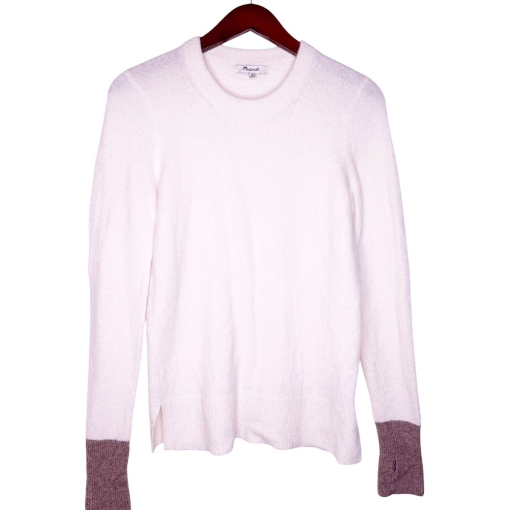MADEWELL Color Block Merino Wool Blend Crewneck Sweater Size Medium in Snow